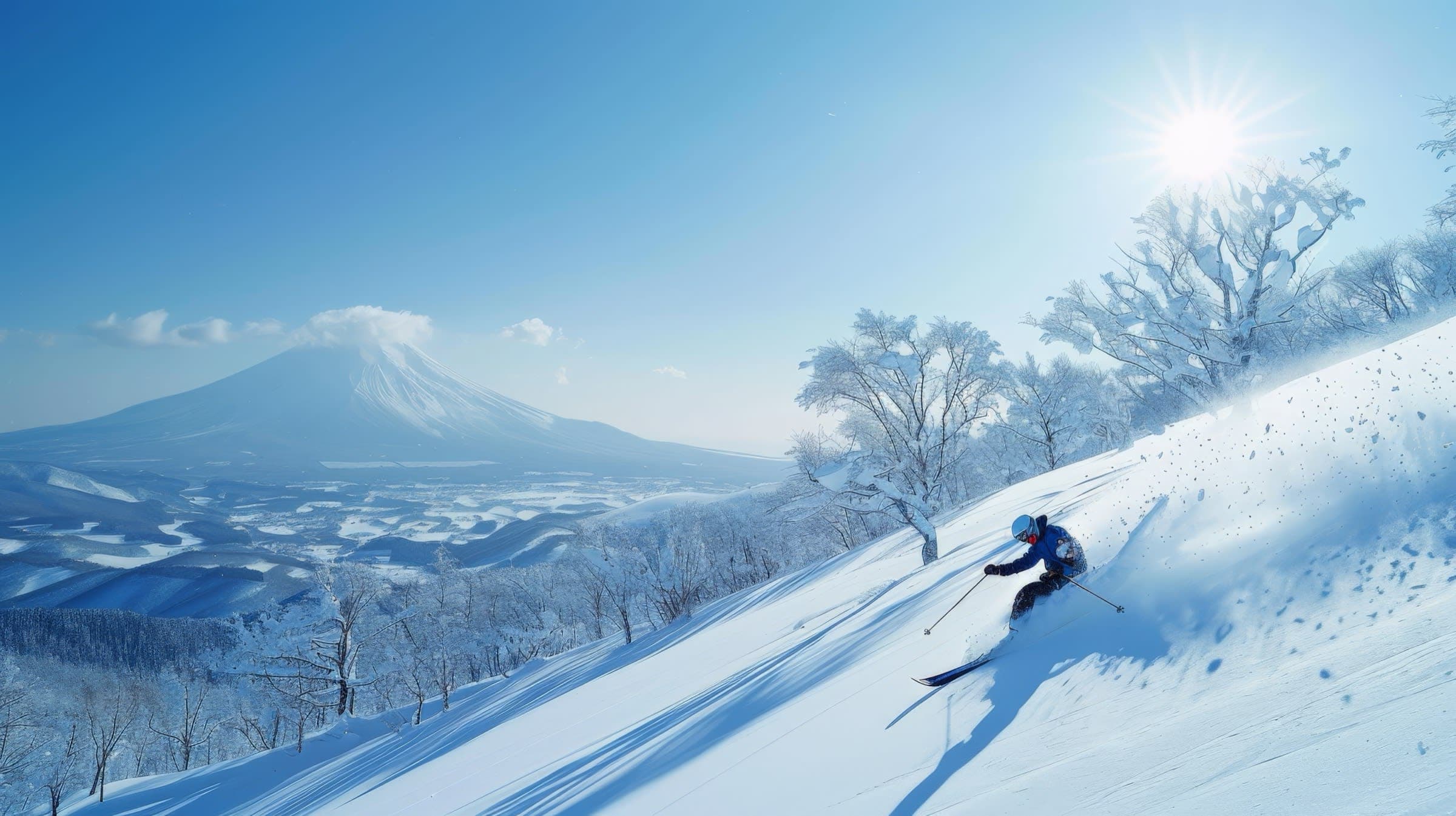 Esquiador en nieve profunda en Hokkaido